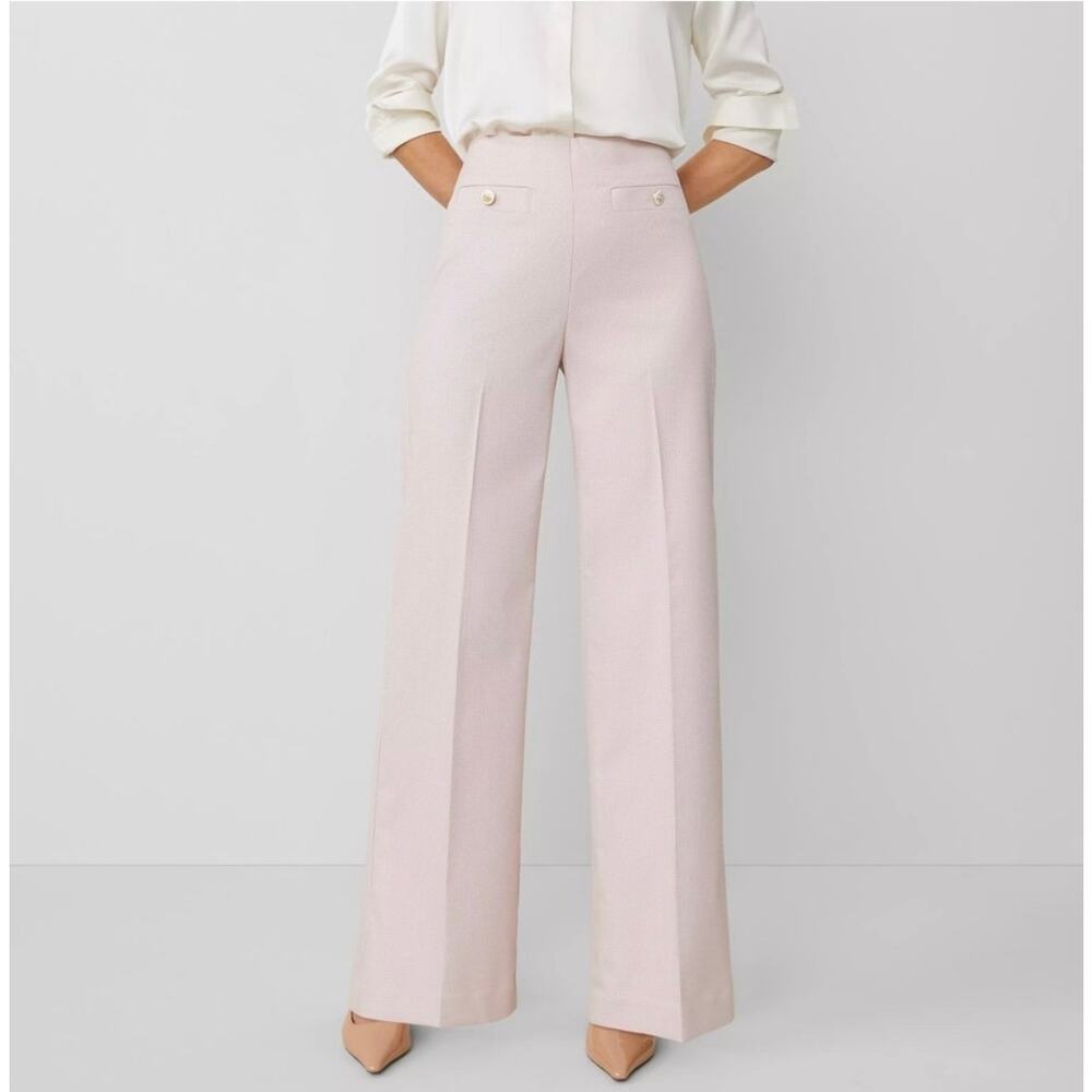 Ann Taylor The Button Trim Sailor Wide Leg Pant- Pink/White Houndstooth, size 12